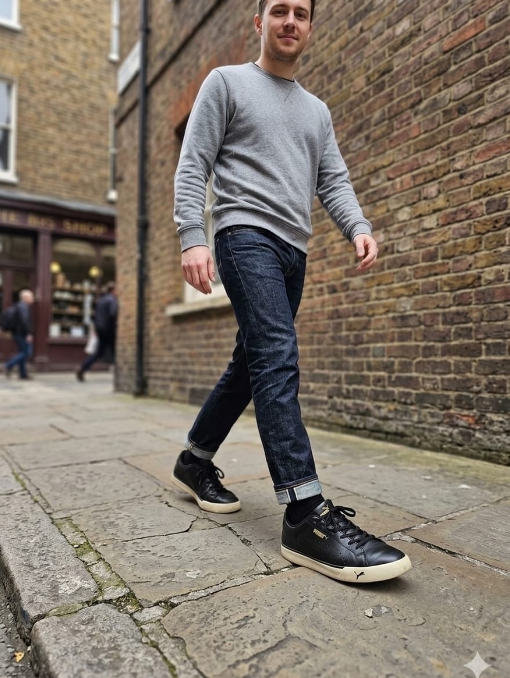 Puma Black Leather Sneakers with Cream Soles